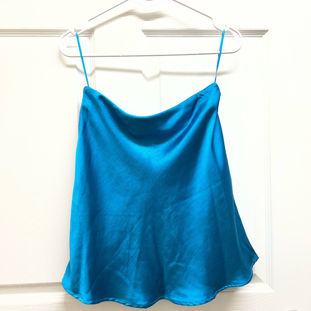 Blue Satin Sleeveless Top